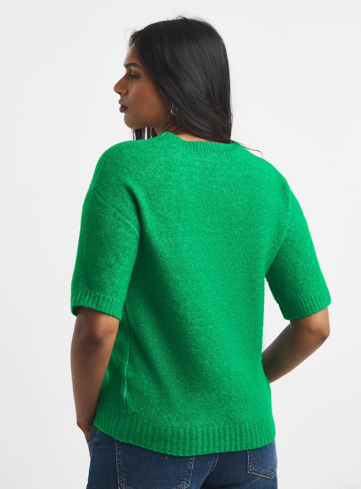 SIMPLY BE Green Sponge Boxy Knitted T-Shirt With Wool 28-30 - Image 2